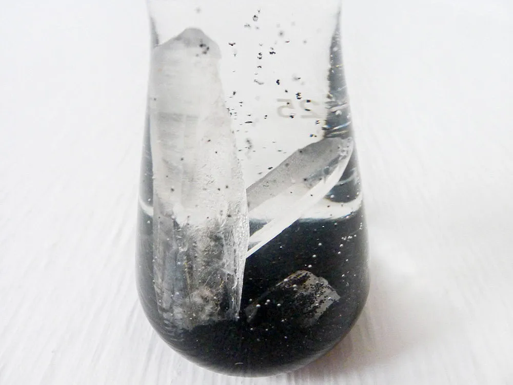 10% SALE Mad Scientifical Chemistry Science Beaker with Black Sparkling Quartz Crystals