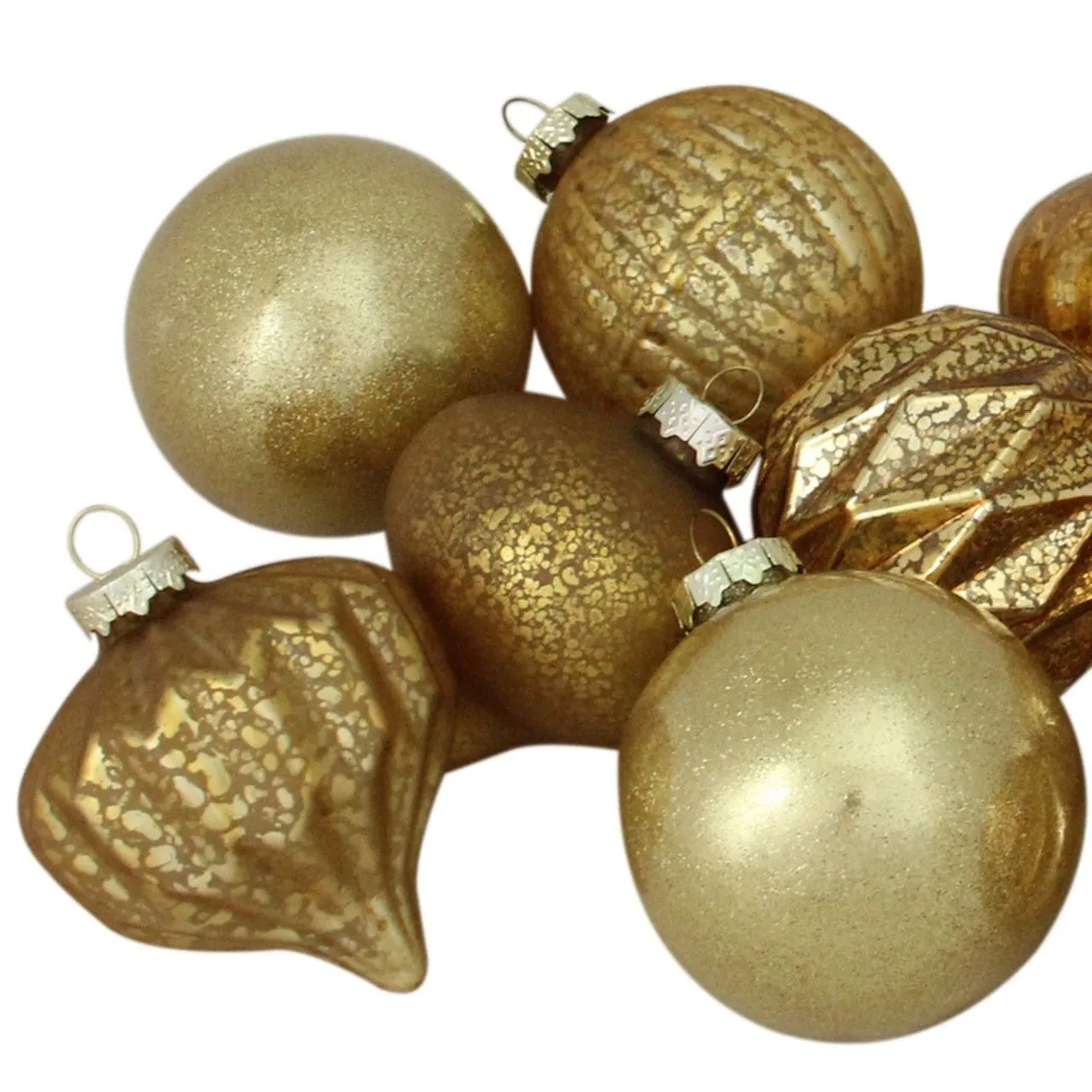 12ct Gold Mercury Glass Style Glass Christmas Ornament Set 3"