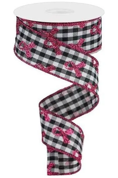 1.5" Gingham Cancer Ribbon: Black (10 Yards)