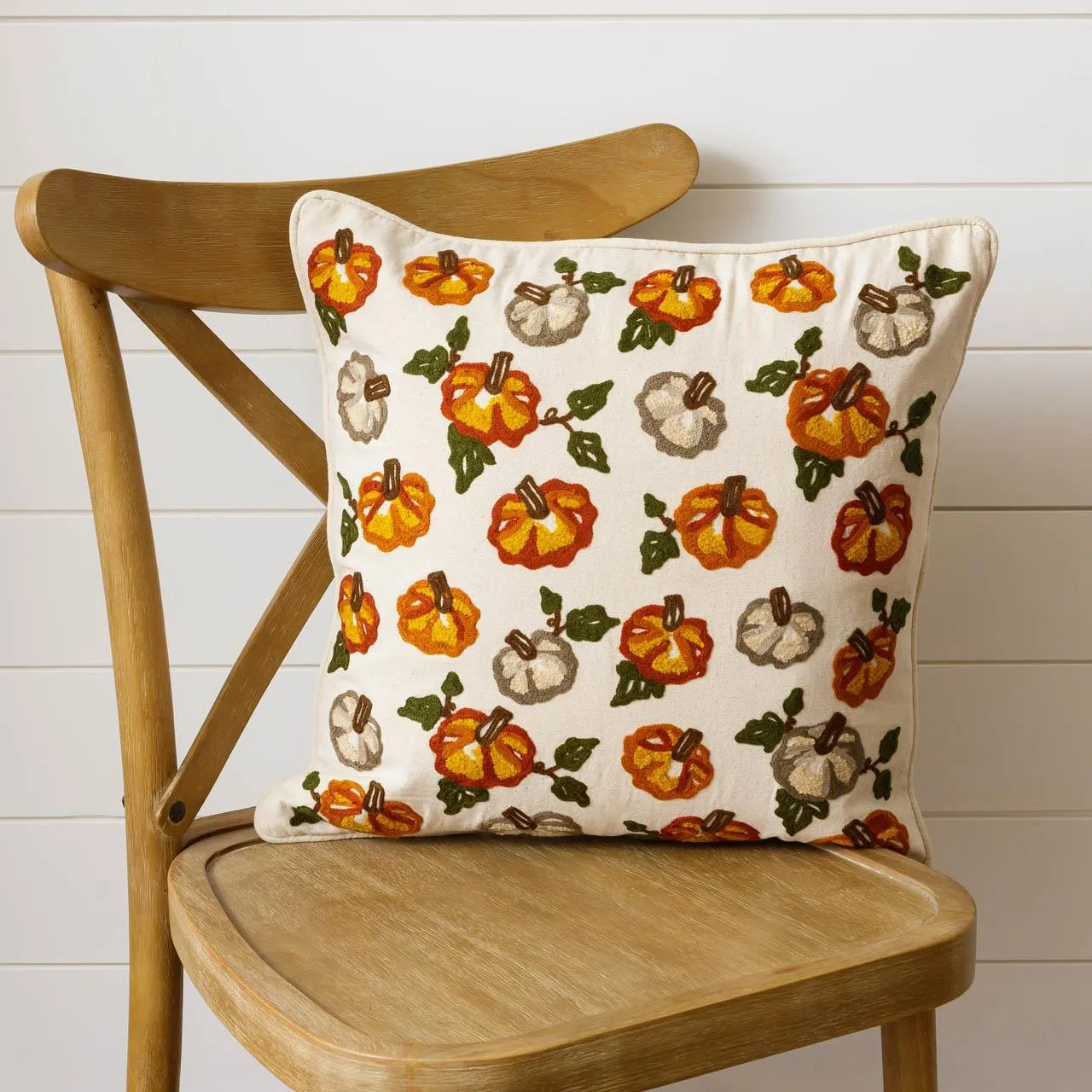 18" Embroidered Pumpkins Pillow