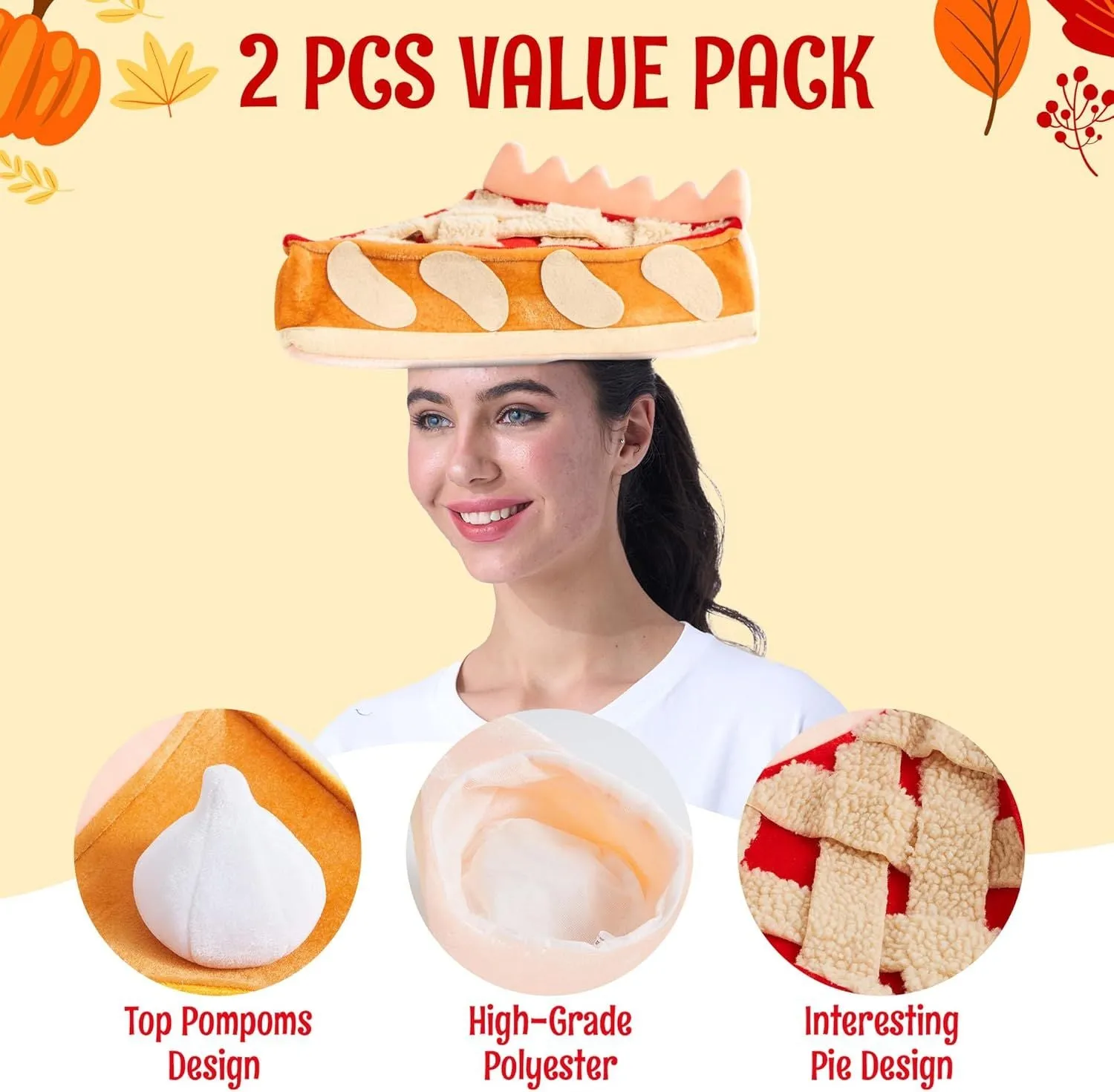 2 PCS Thanksgiving Decorative Plush Pumpkin & Apple Pie Hats