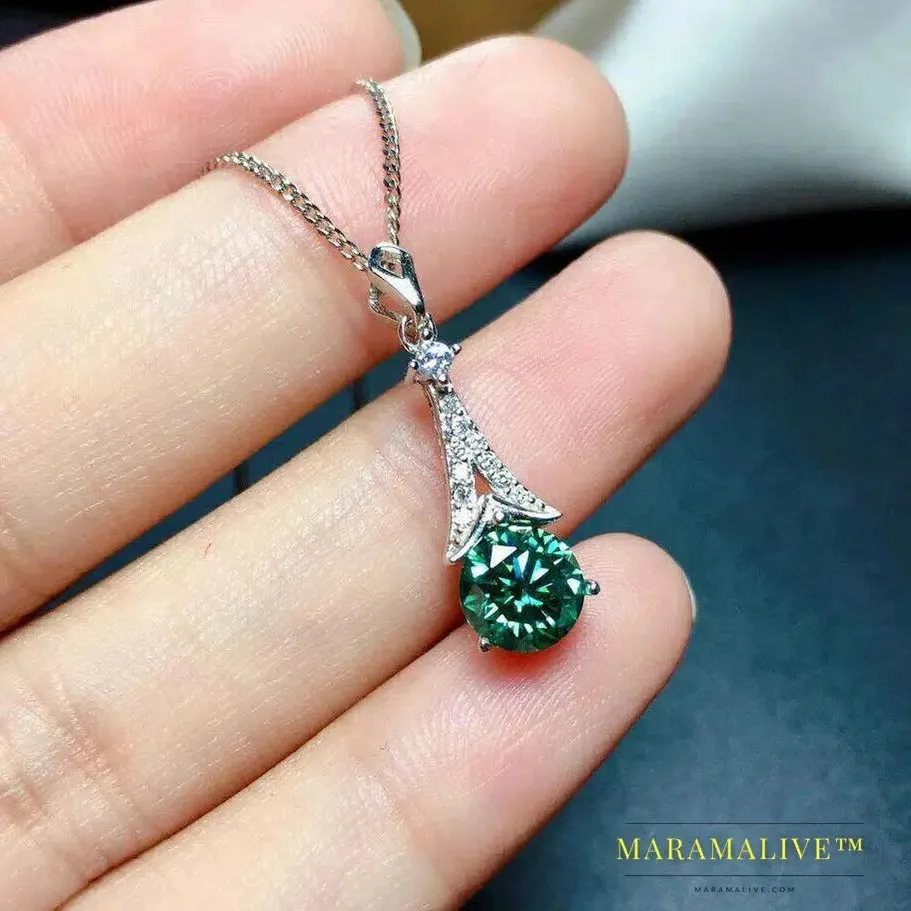 2ct Green Moissanite Silver Wedding Necklace Gift Charm