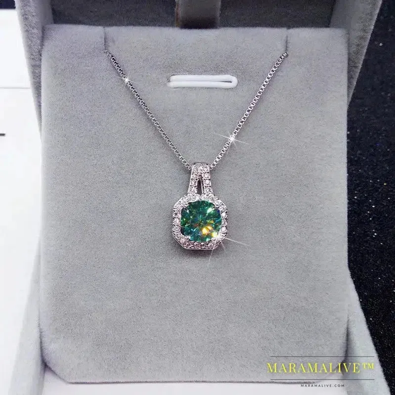 2ct Green Moissanite Silver Wedding Necklace Gift Charm