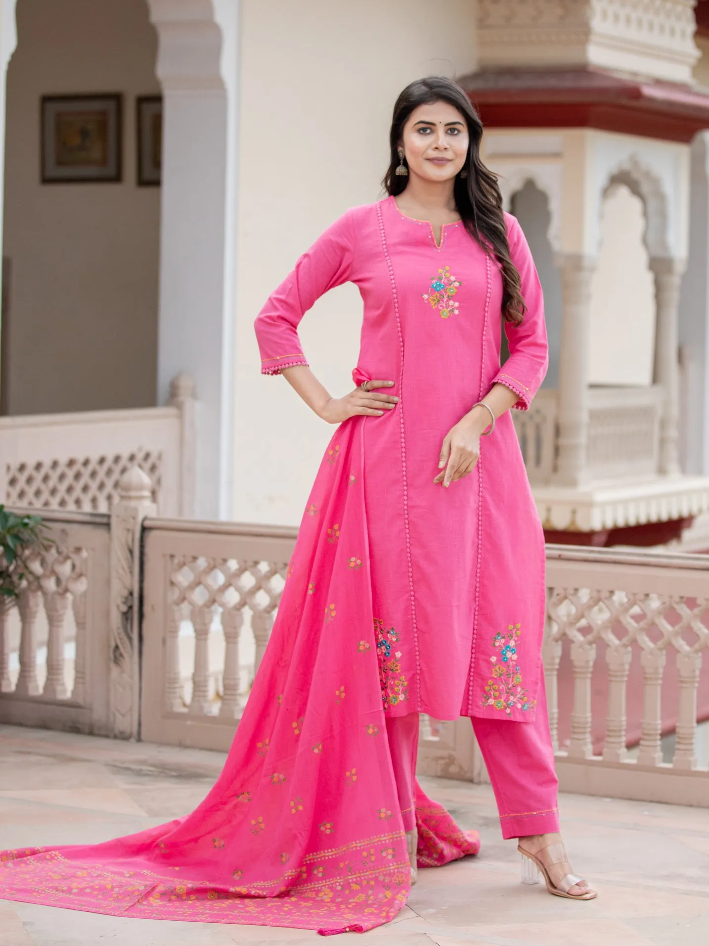 3PC KURTA PANT SET EMBROIDERED WITH HAND CRAFT DETAILS