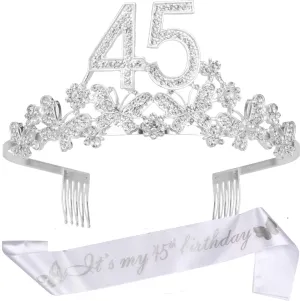 45th Birthday Gifts for Women, 45th Birthday Tiara and Sash, Its My 45th Birthday Sash