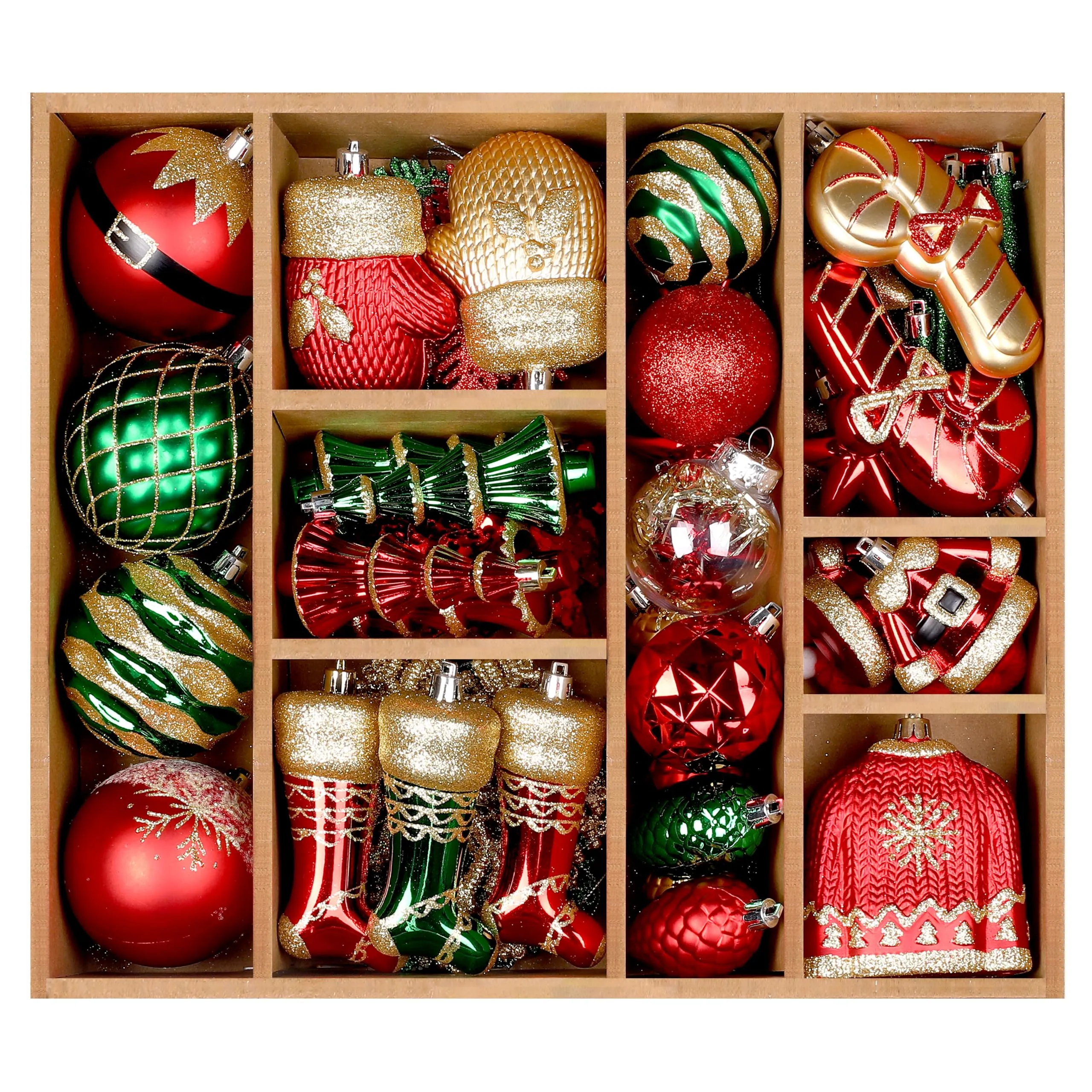 85ct RedGreenGold Christmas Balls Ornaments Set with Hanging Strings