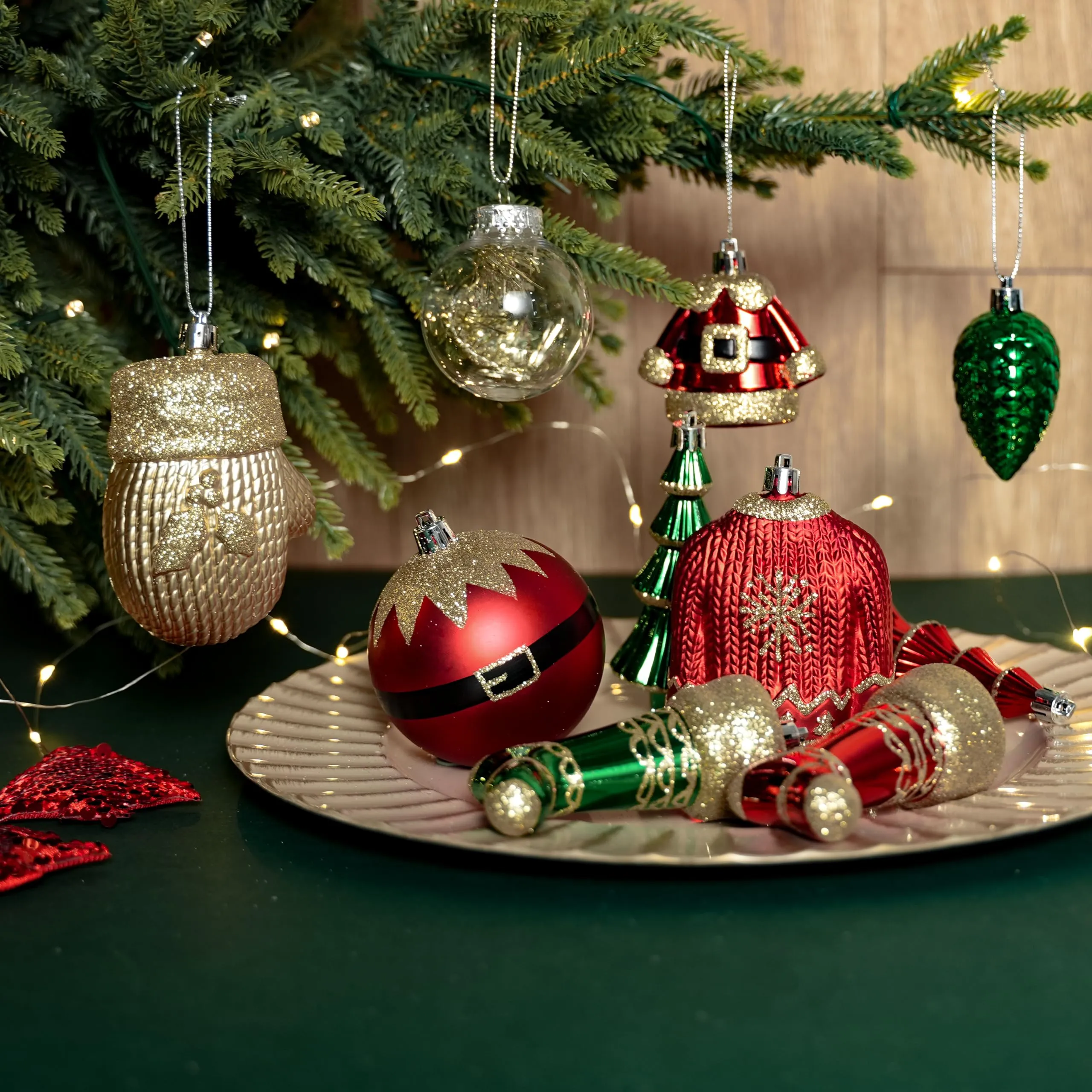 85ct RedGreenGold Christmas Balls Ornaments Set with Hanging Strings