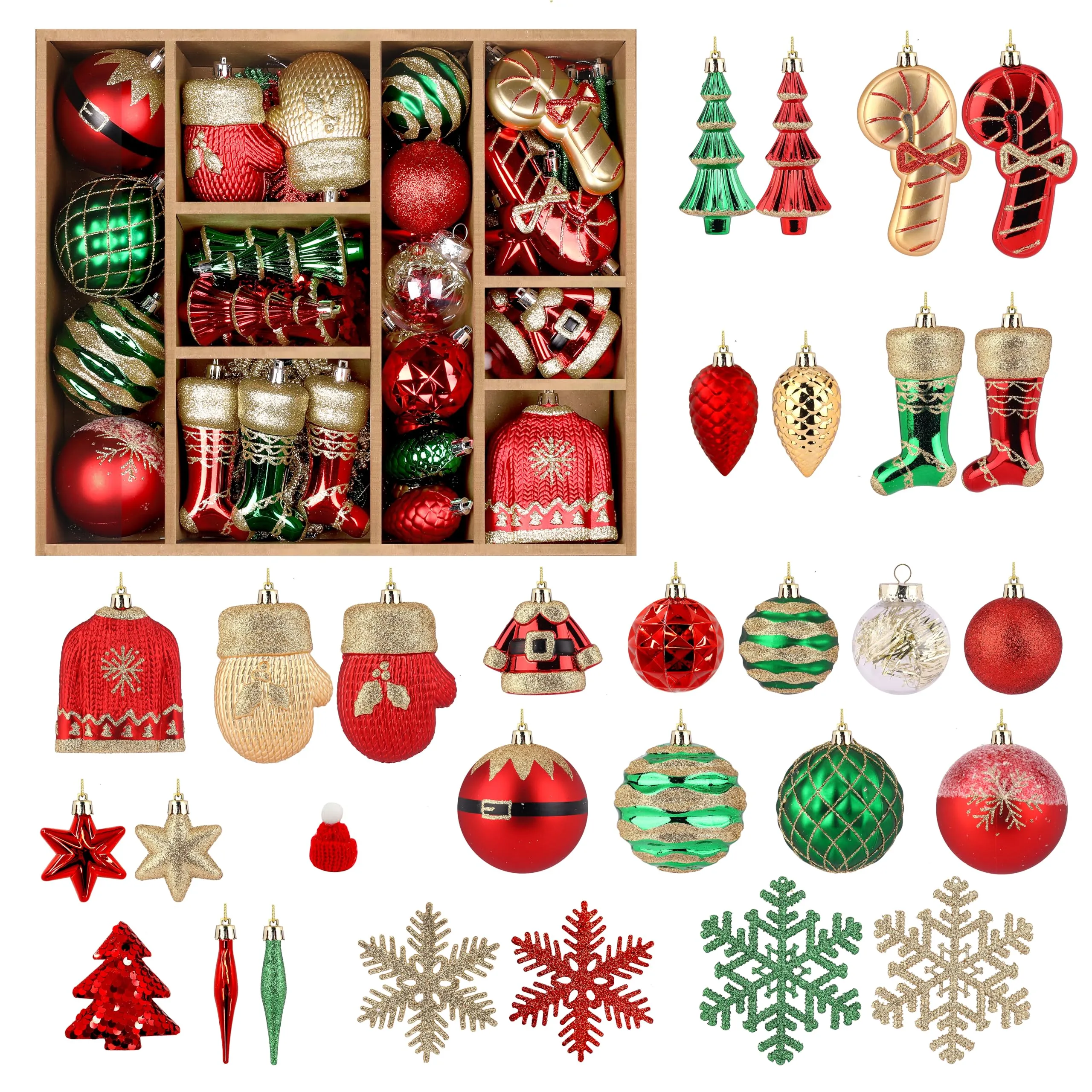 85ct RedGreenGold Christmas Balls Ornaments Set with Hanging Strings