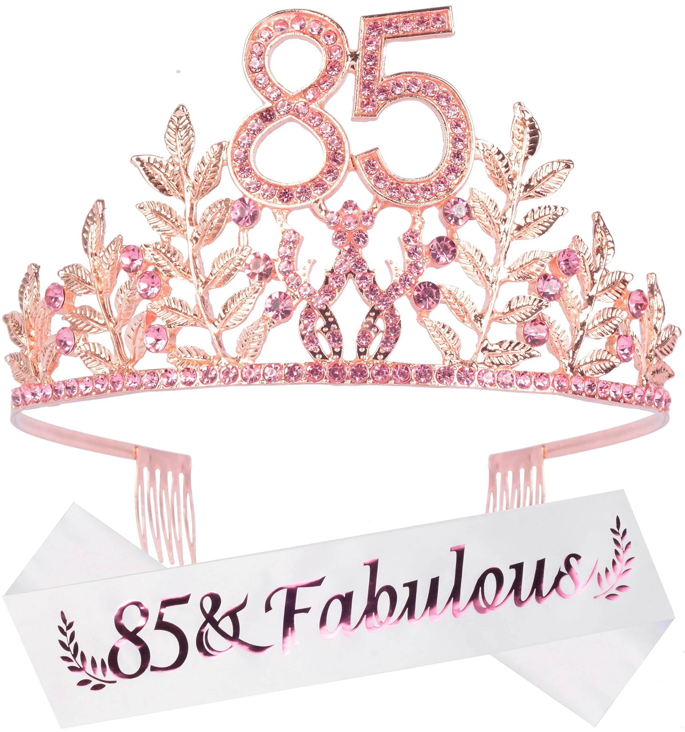 85th Birthday Gifts for Women, 85th Birthday Tiara and Sash, 85 Fabulous Sash and Crystal