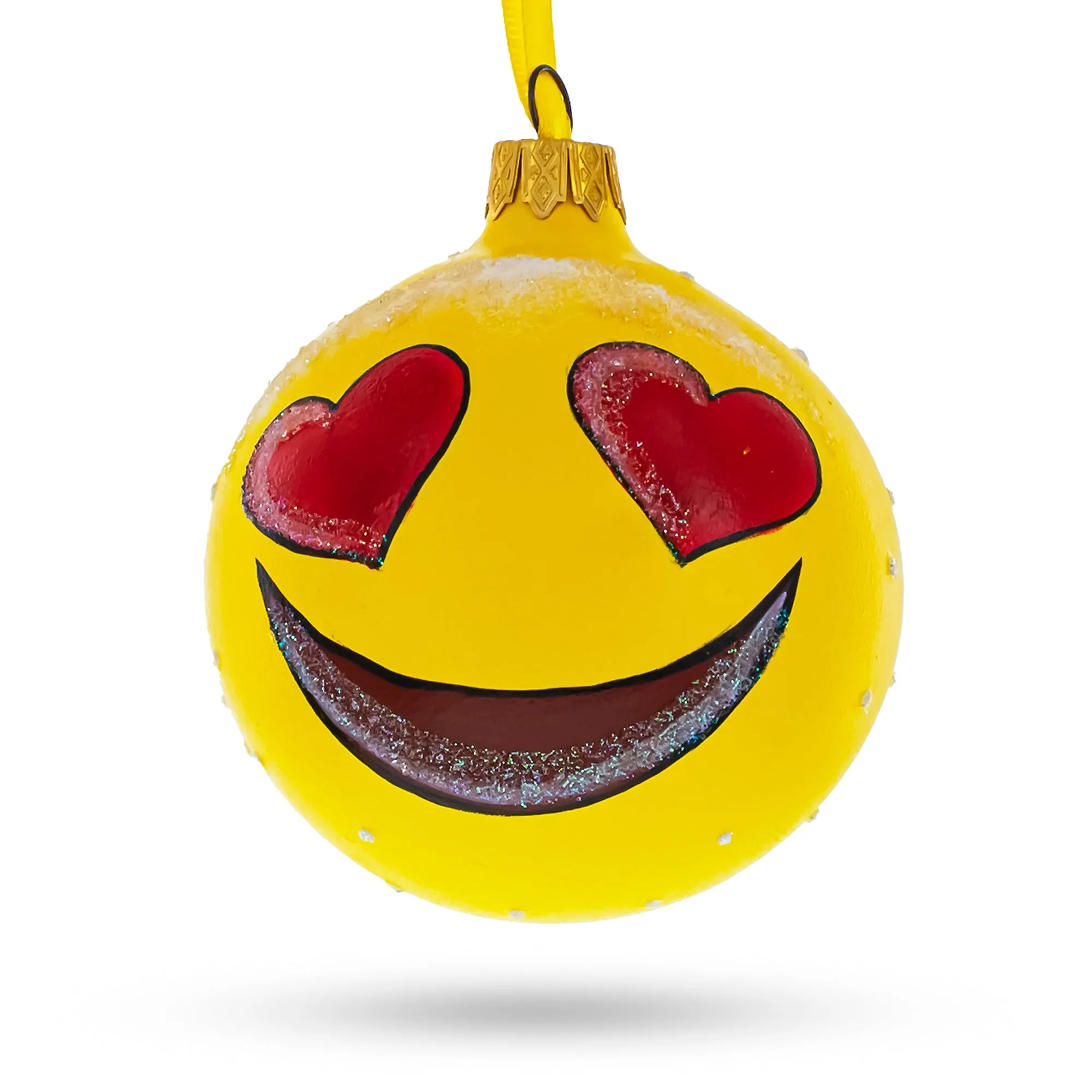 Adorable Heart Eyes In Love Facial Expressions Blown Glass Ball Christmas Ornament 3.25 Inches