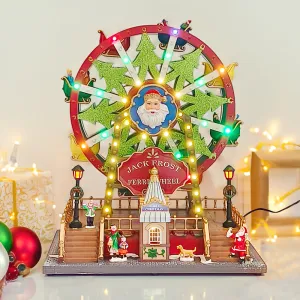 Animated Christmas Village Rotating Ferris Wheel Colorful Lights Musical