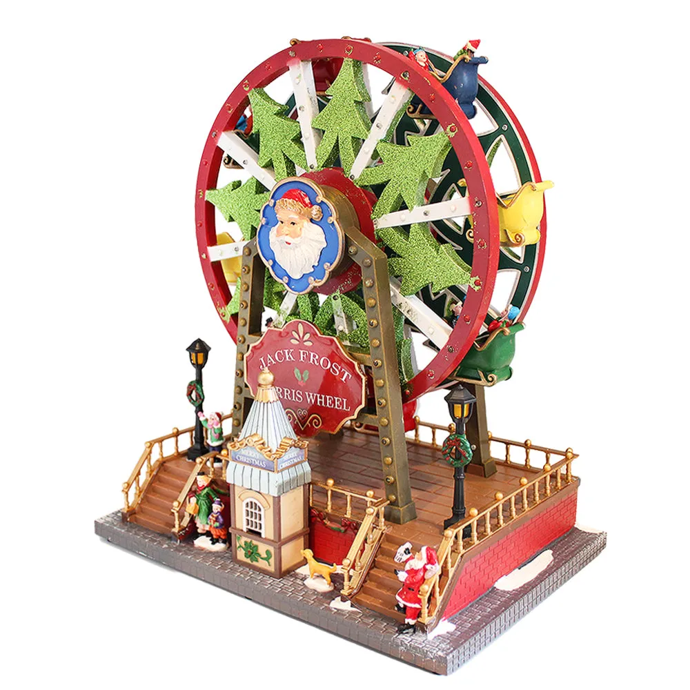 Animated Christmas Village Rotating Ferris Wheel Colorful Lights Musical