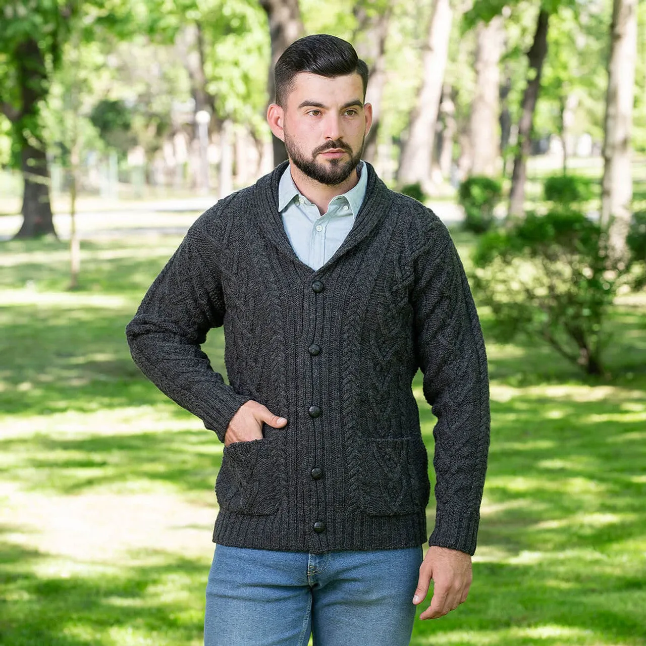 Aran Cable Shawl-Collar Cardigan