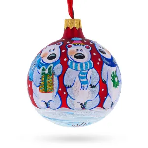 Arctic Wonders: Three Polar Bears - Blown Glass Ball Christmas Ornament 3.25 Inches