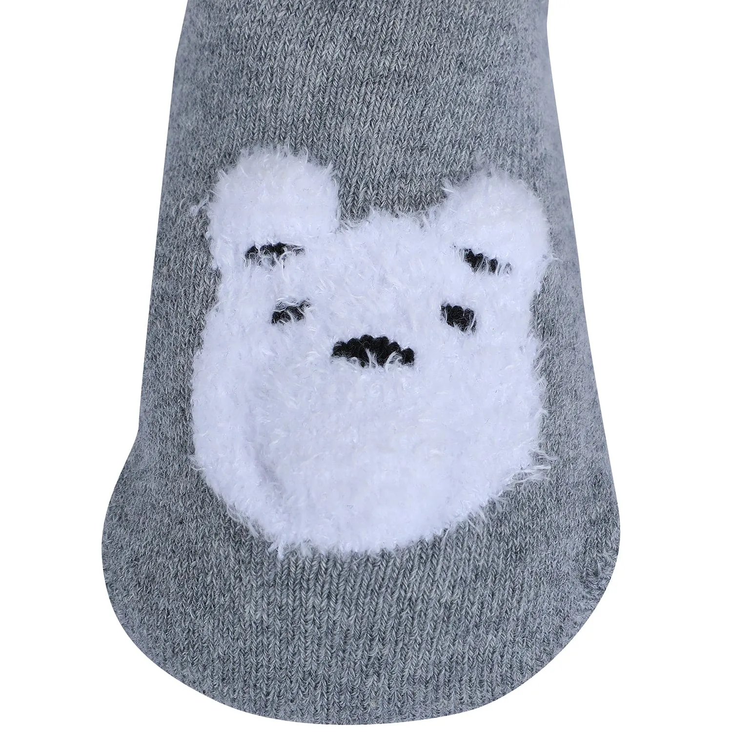 Baby Moo Bear Face Cotton Anti-Skid 2 Pair Socks - Grey