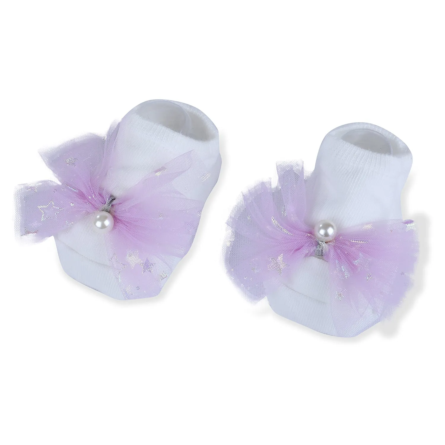 Baby Moo Elegant Pearl Matching Cap And Socks Set - Purple