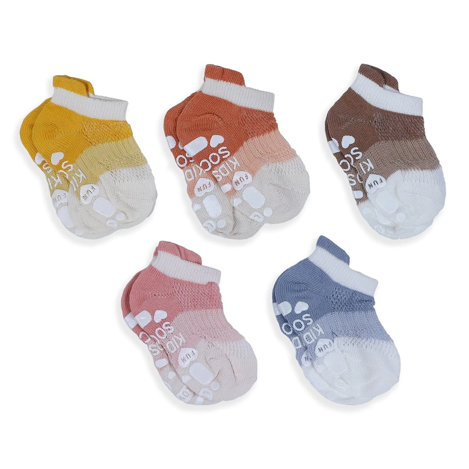 Baby Moo Monochrome Stylish Anti-Skid Adorable 5 Pack Socks - Multicolour