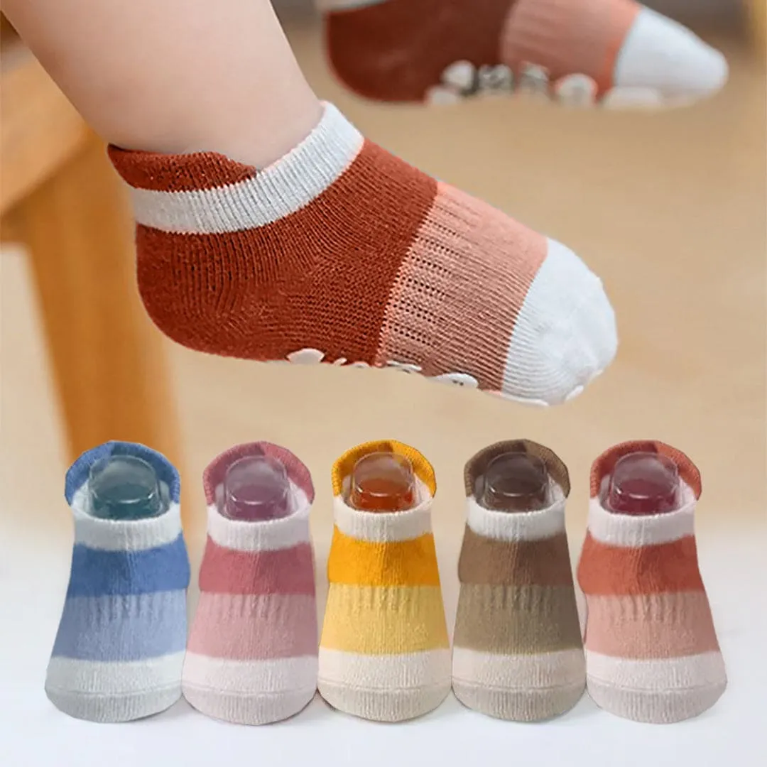 Baby Moo Monochrome Stylish Anti-Skid Adorable 5 Pack Socks - Multicolour