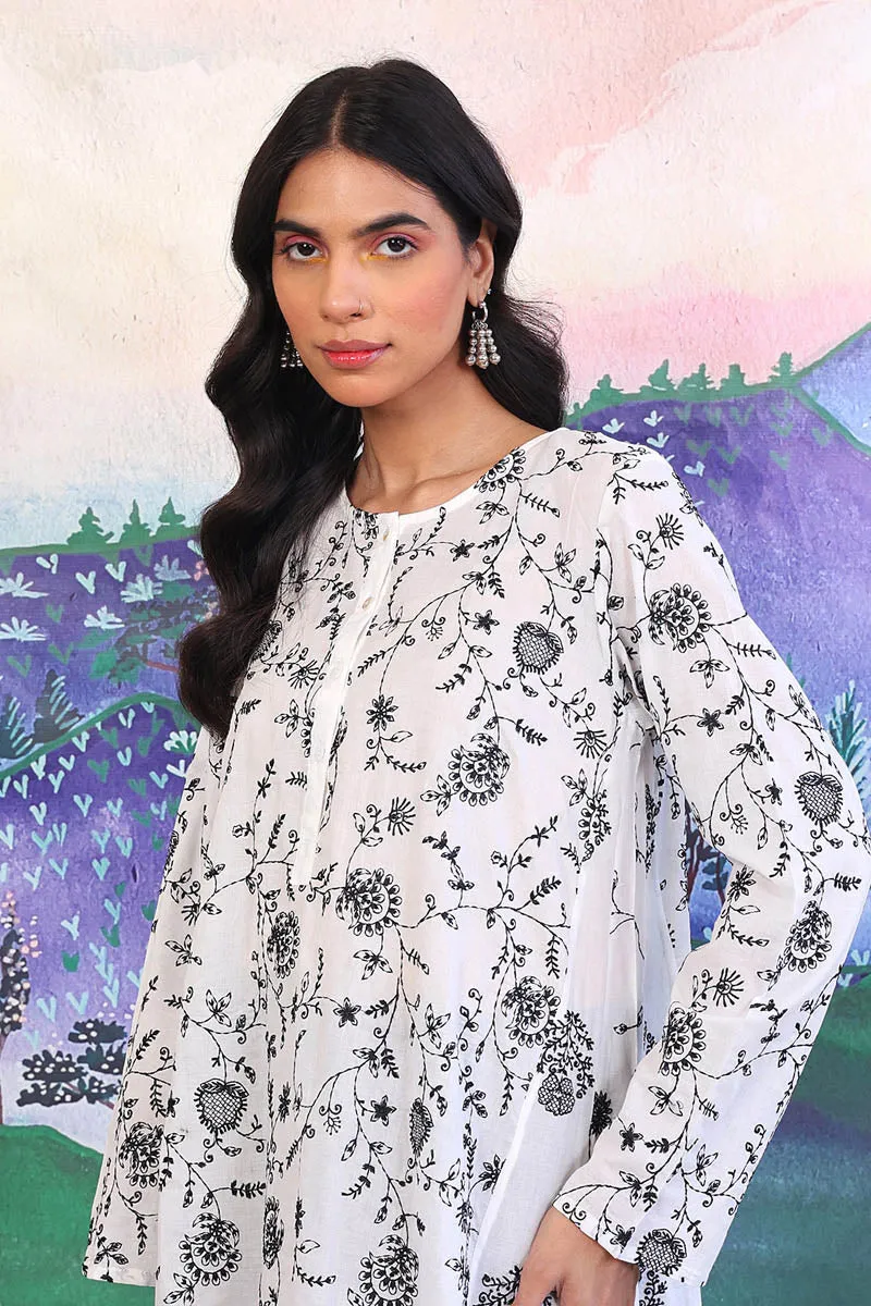 Bahar Monochrome Embroidered Kurta