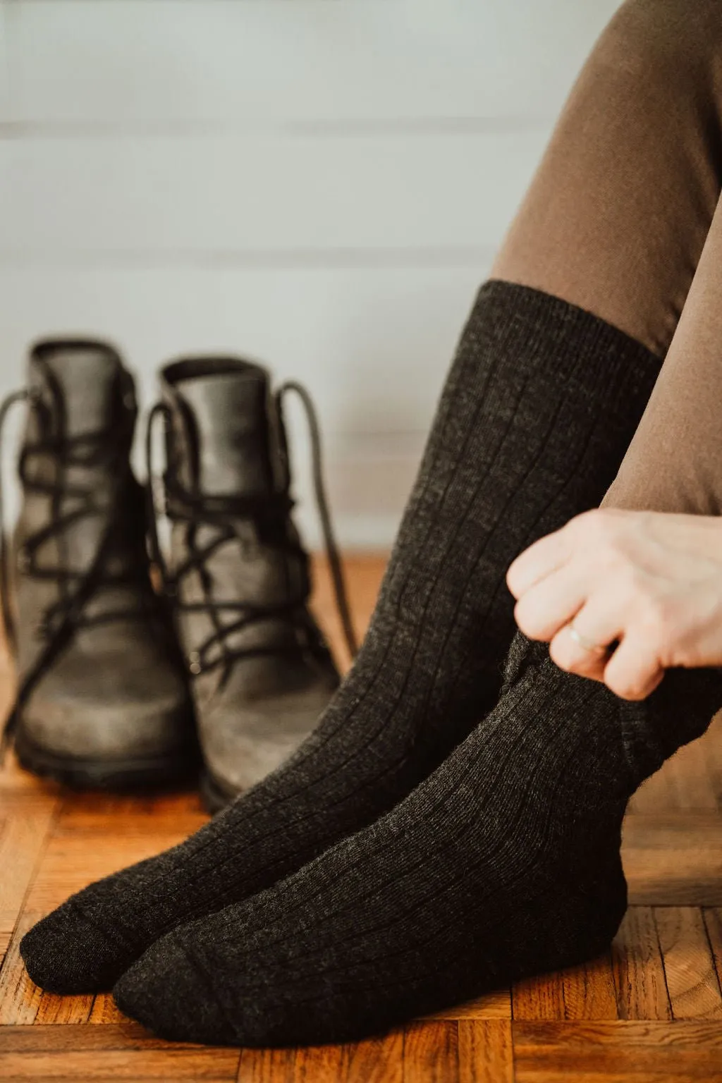 Black Alpaca Socks: Large