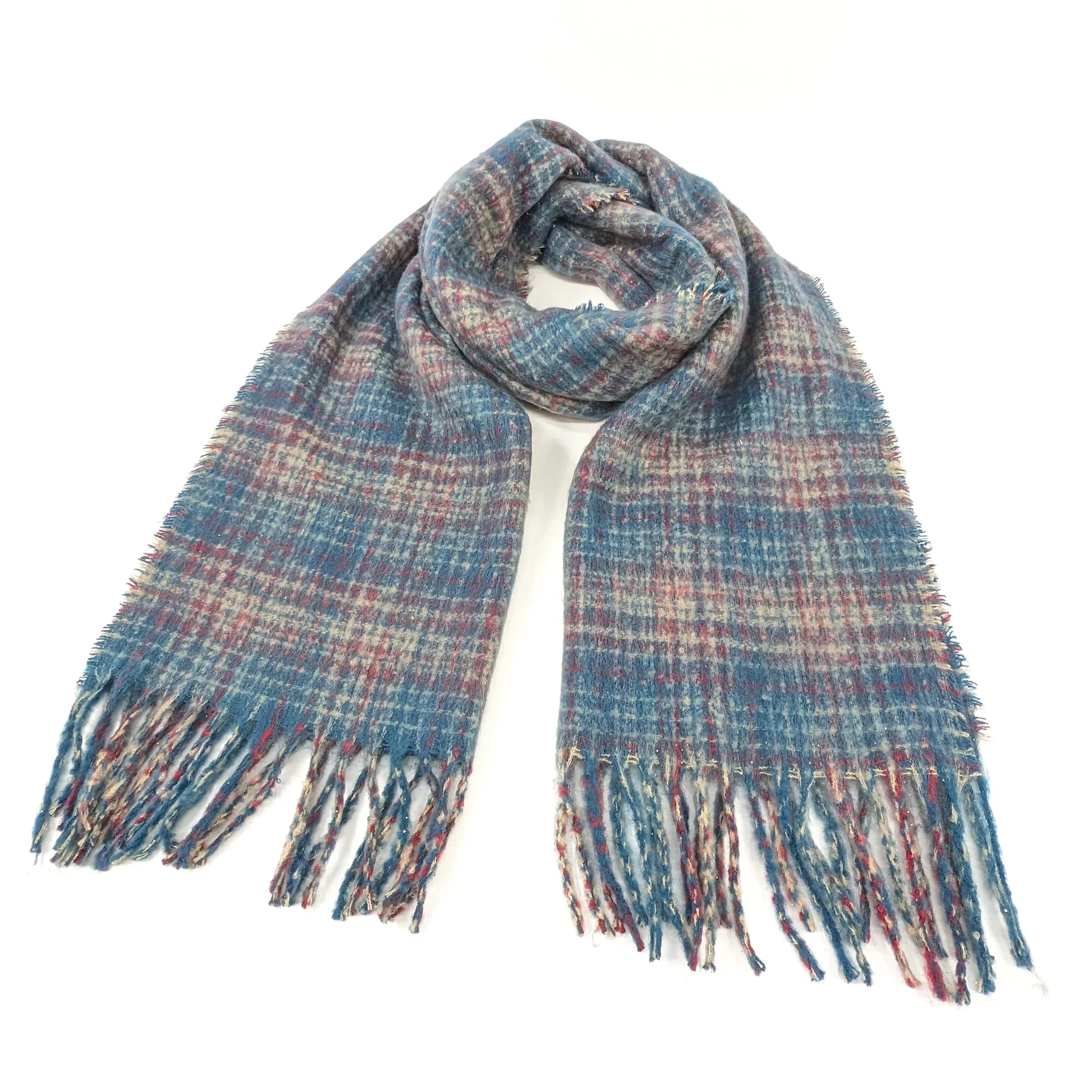 Black Ginger 180cm Blue Vetrino Fuzzy Thick Check Scarf - 736-427