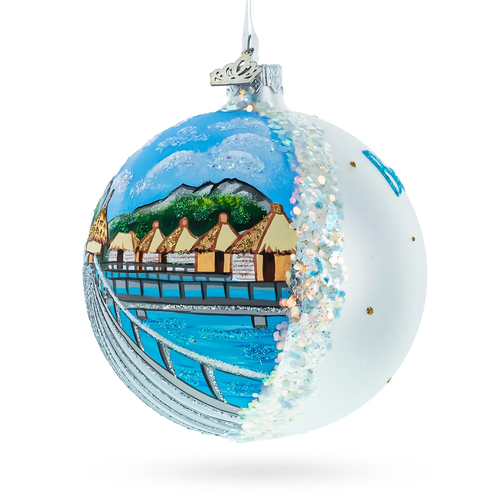 Bora Bora, French Polynesia Glass Ball Christmas Ornament 4 Inches