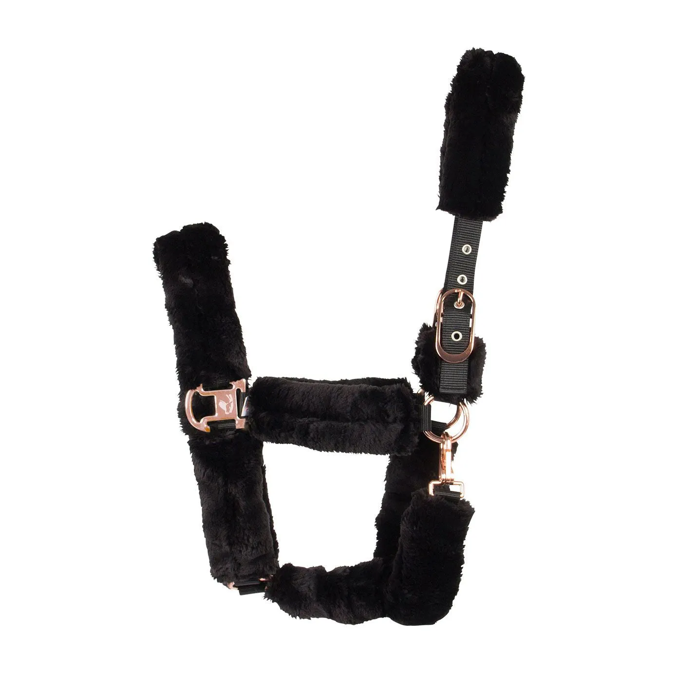 Catago Sheepskin Headcollar - Black/Rose Gold