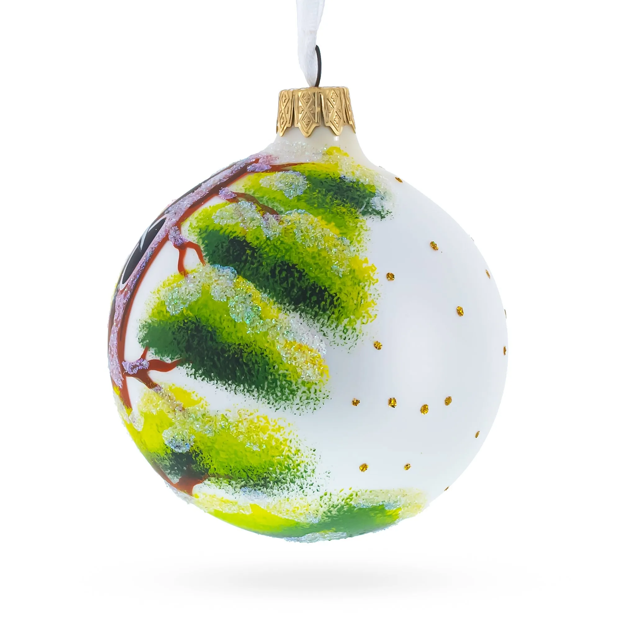 Charming Woodpecker Glittered - Blown Glass Ball Christmas Ornament 3.25 Inches