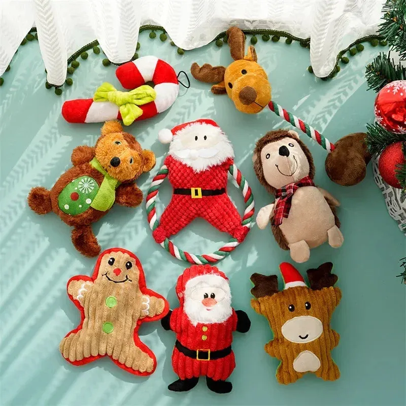 Christmas Plush Squeak Toys for Pets – Festive Dog Chew Toys with Santa, Elk, Gingerbread, and Donut Designs