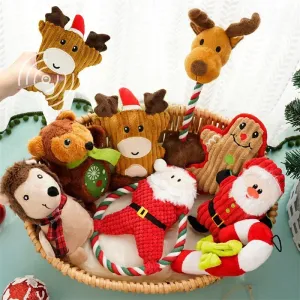 Christmas Plush Squeak Toys for Pets – Festive Dog Chew Toys with Santa, Elk, Gingerbread, and Donut Designs