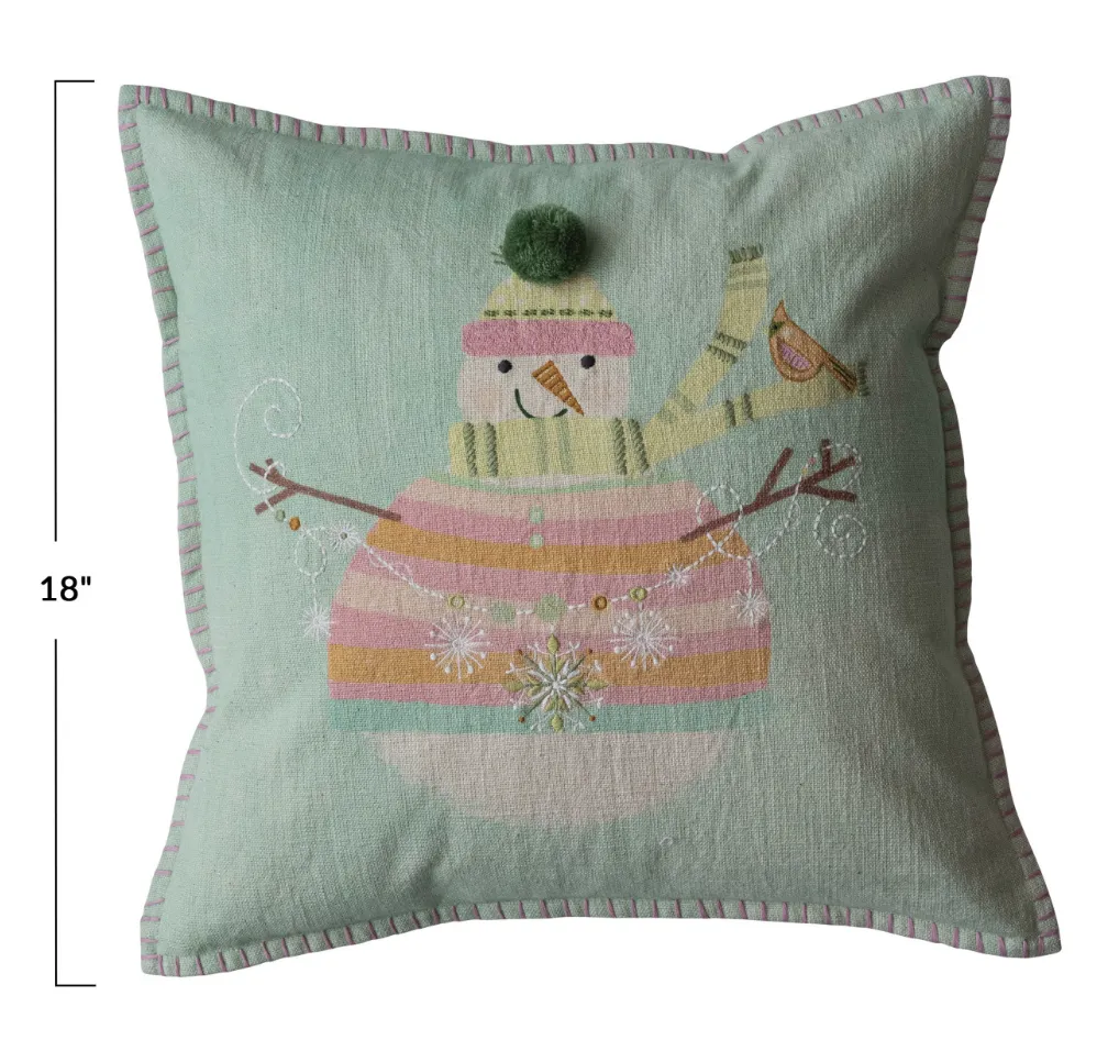 Cotton Printed Pillow w/ Snowman