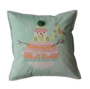 Cotton Printed Pillow w/ Snowman