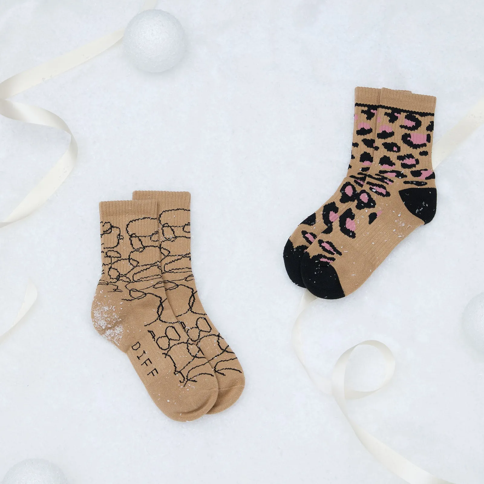 CREW SOCK DUO - LEOPARD   ABSTRACT CIRCLES