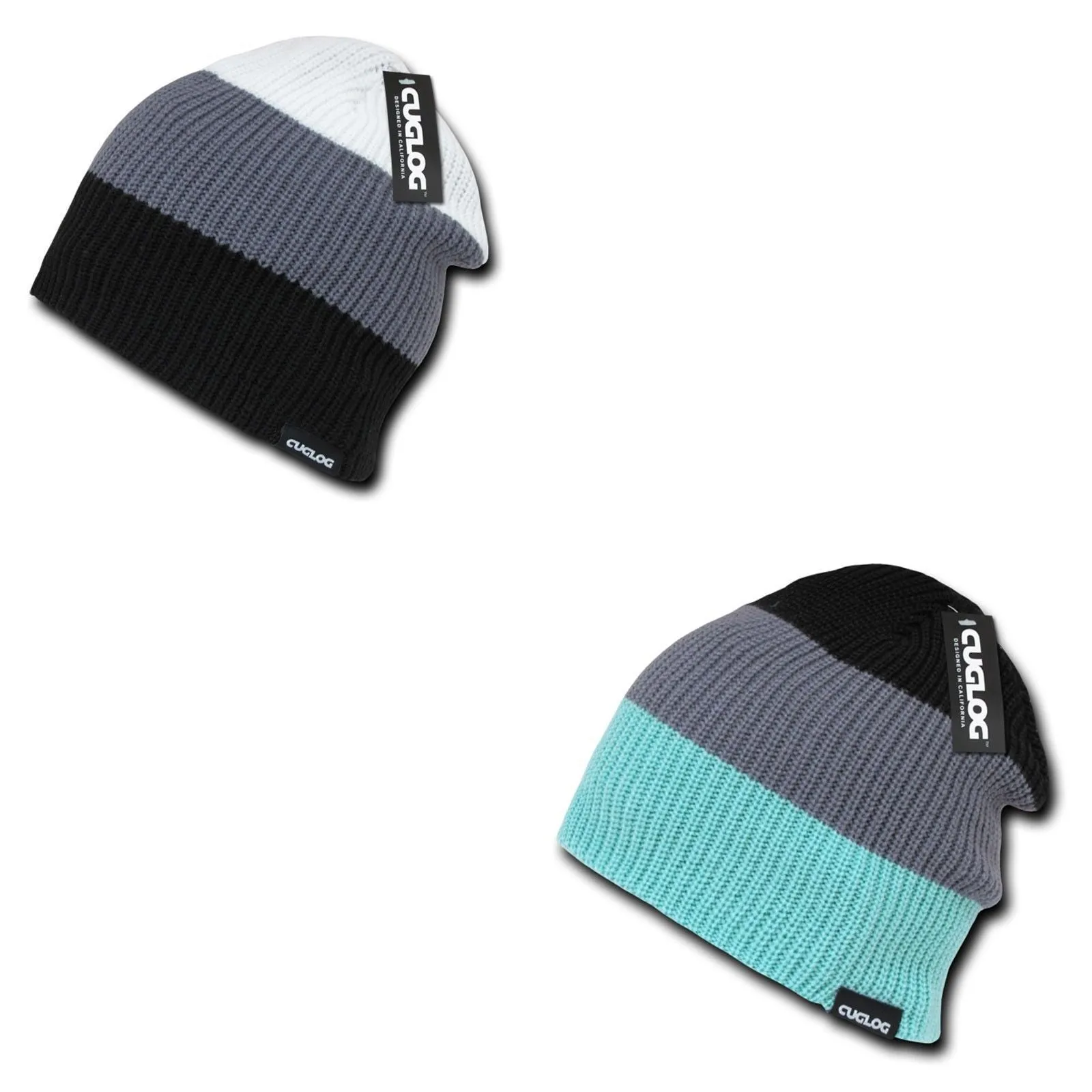 Cuglog Beanies Watch Striped Rib Knit 3 Tone Caps Ski Warm Winter