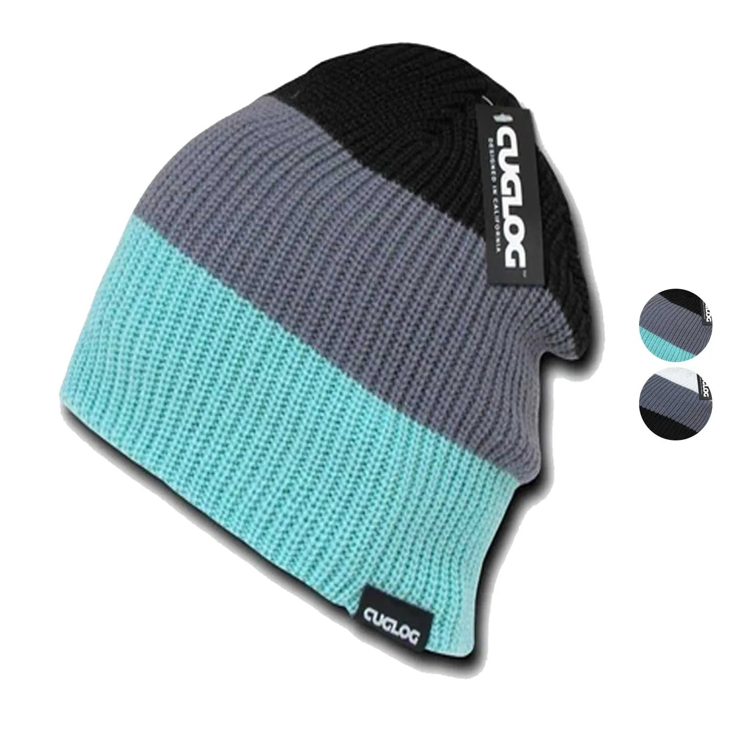 Cuglog Beanies Watch Striped Rib Knit 3 Tone Caps Ski Warm Winter