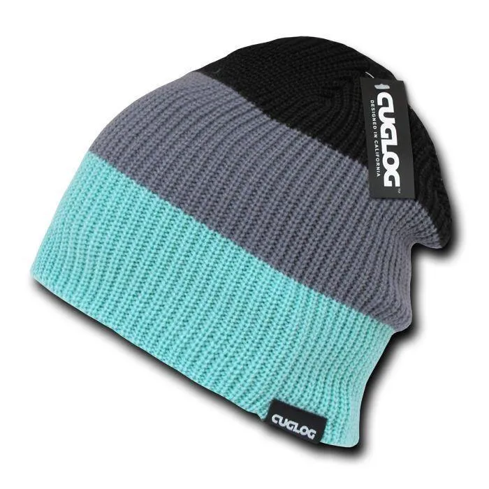 Cuglog Beanies Watch Striped Rib Knit 3 Tone Caps Ski Warm Winter