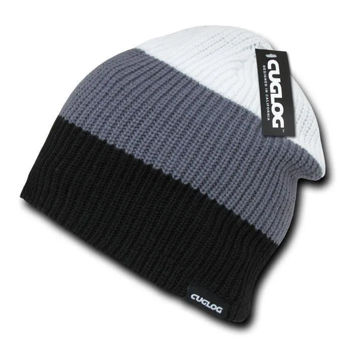 Cuglog Beanies Watch Striped Rib Knit 3 Tone Caps Ski Warm Winter