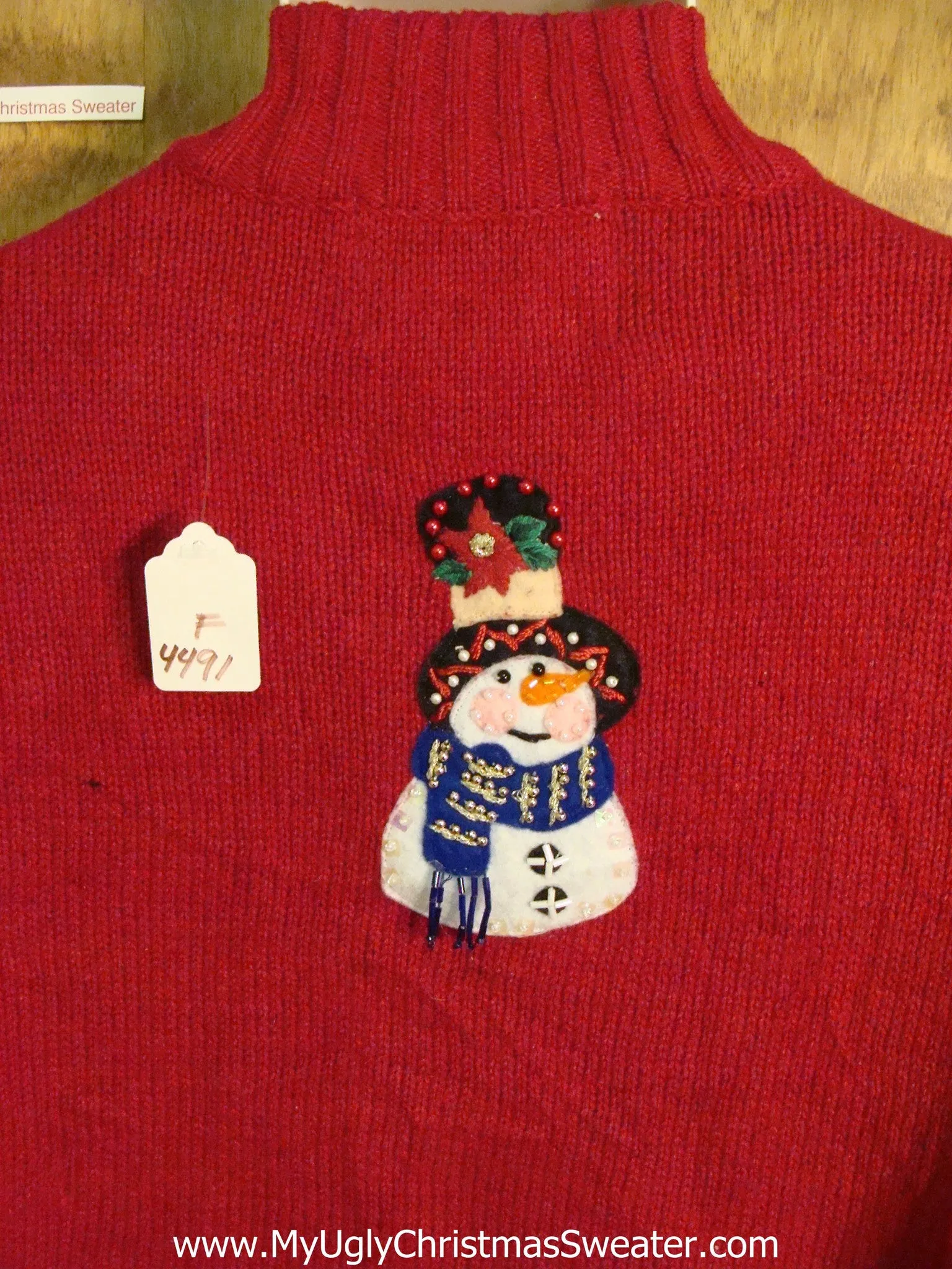 Cute Red Xmas Sweater with Colorful Snowmen