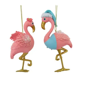 December Diamonds Hibiscus Island Set Of 2 Assortment Flamingo Couple Ornaments