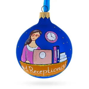 Desk & Diplomacy: Receptionist - Office Secretary Blown Glass Ball Christmas Ornament 3.25 Inches