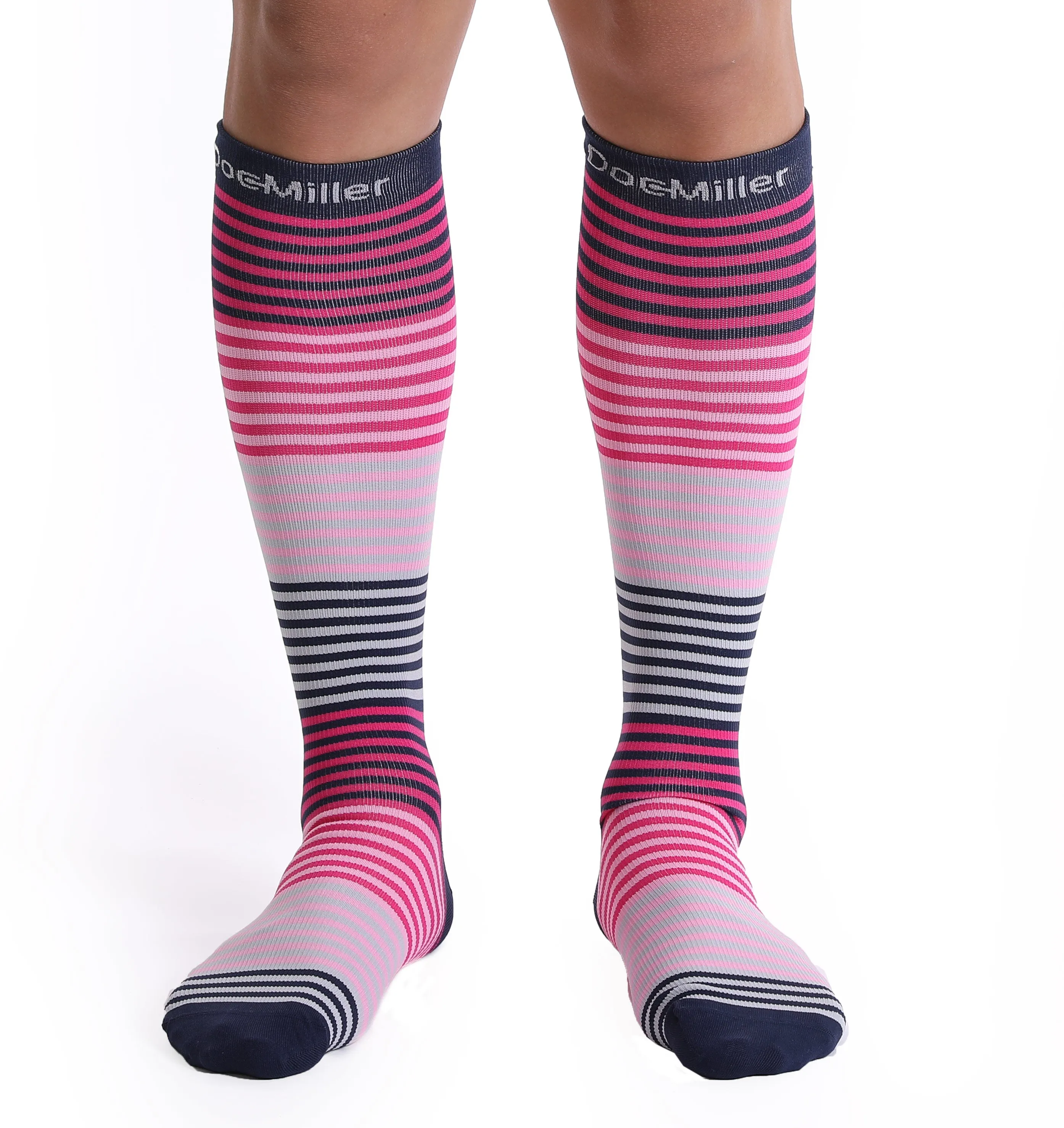 Doc Miller Compression Socks Knee High 15-20 mmHg Support for Men & Women Travel Recovery Circulation (Pink Candy)