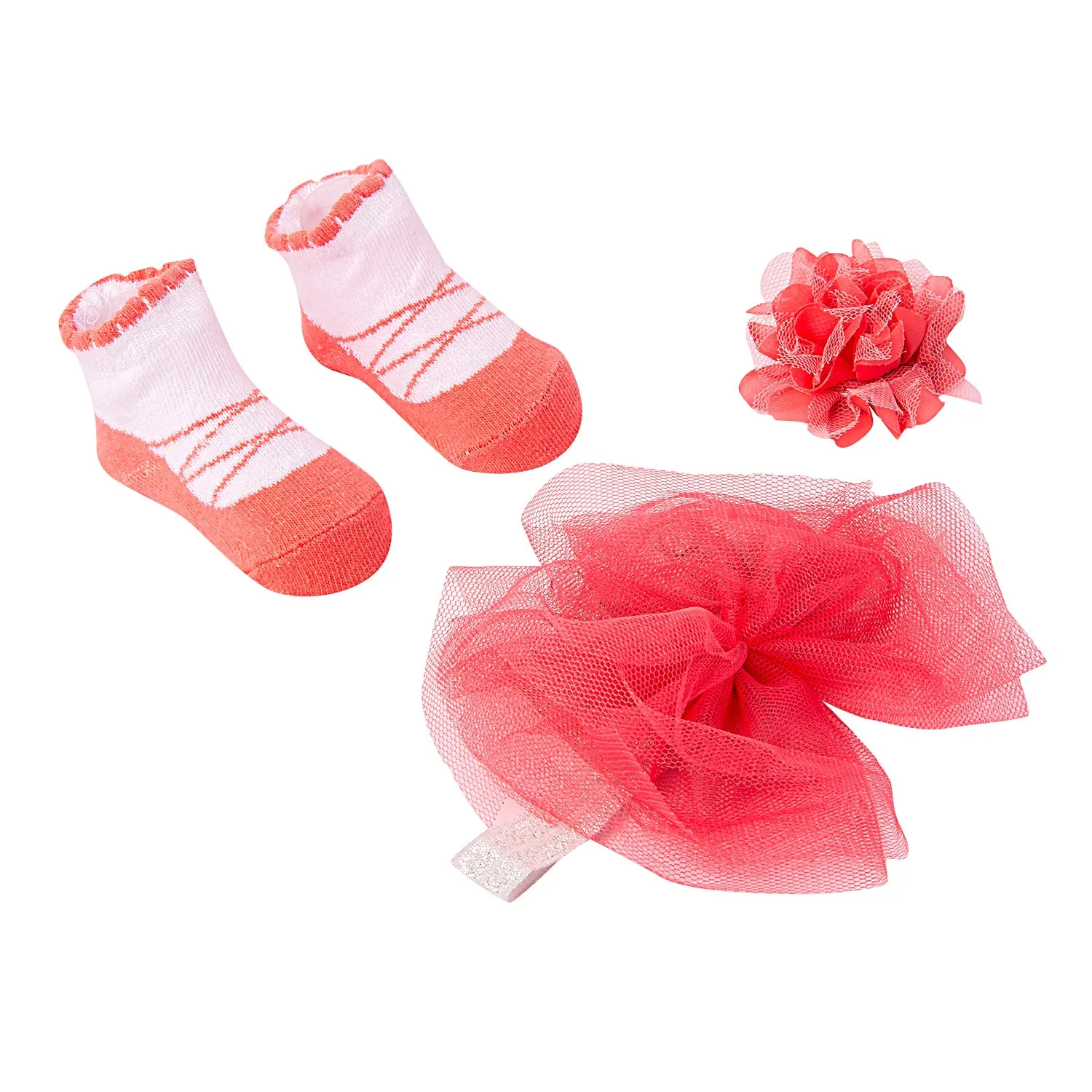 Dressy Floral Peach 3 Pcs Hairband And Socks Set