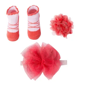 Dressy Floral Peach 3 Pcs Hairband And Socks Set