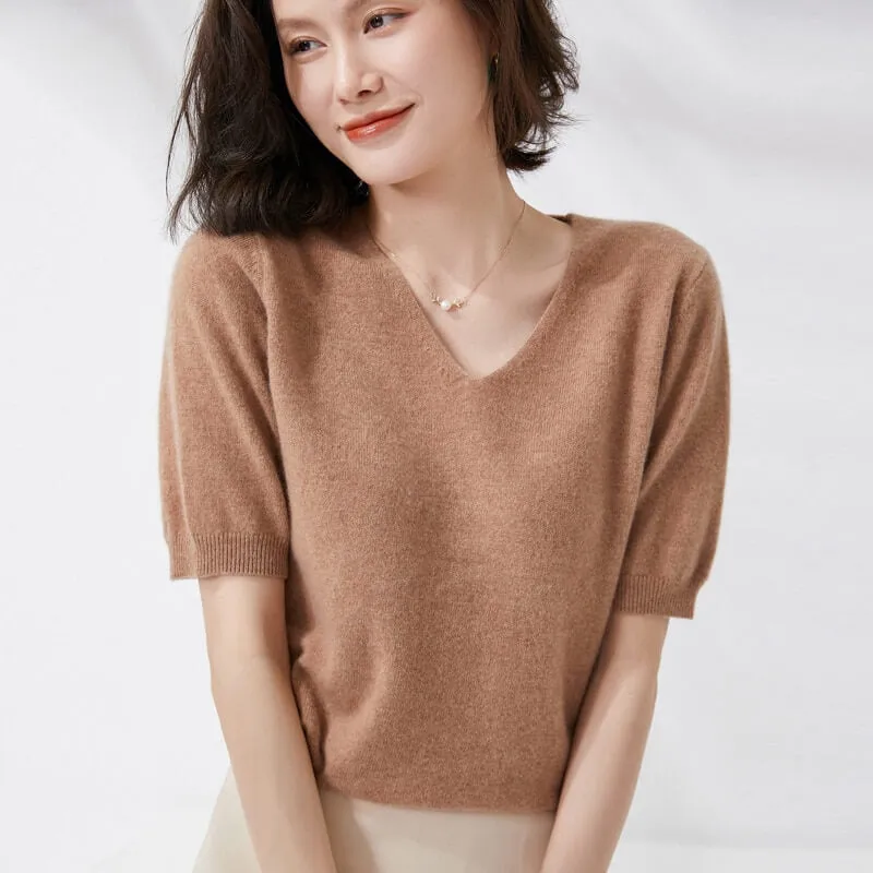 Elegant V-Neck Knit Half Sleeve Sweater