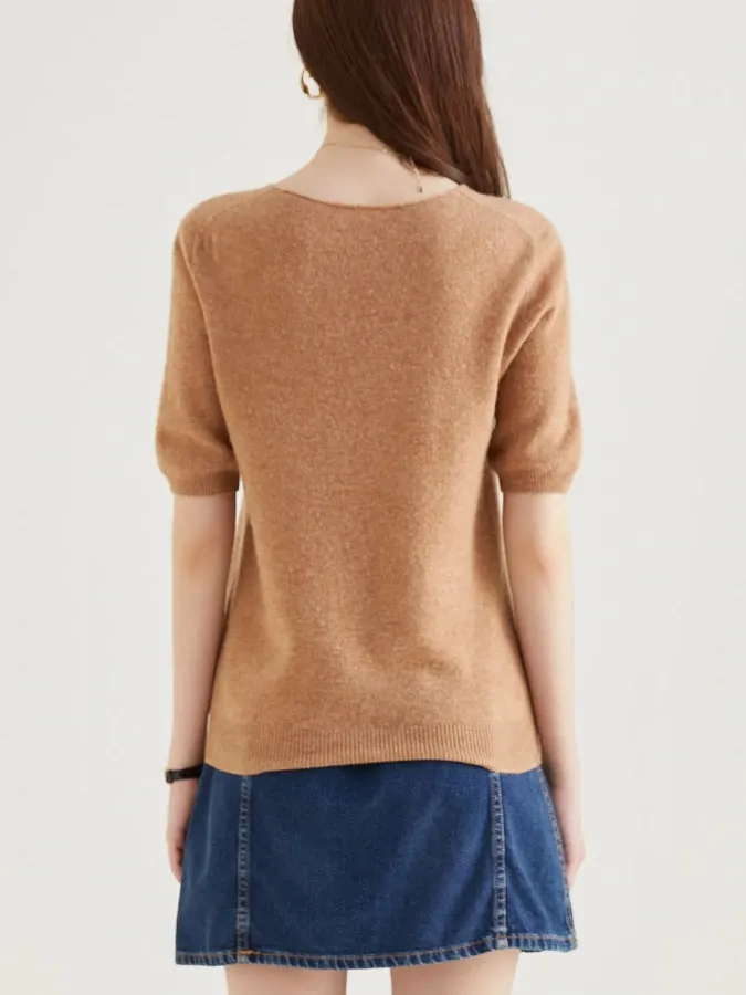 Elegant V-Neck Knit Half Sleeve Sweater