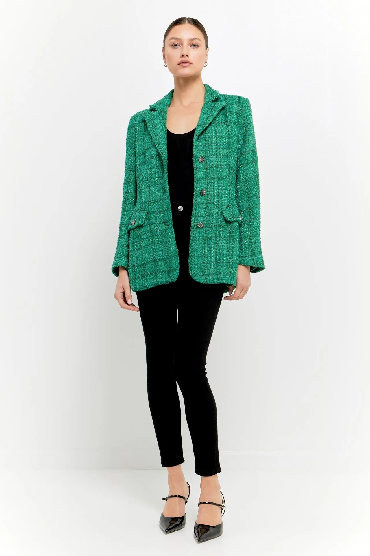 Endless Rose - Tweed 3pc Button Long Blazer