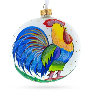 Farmhouse Chic: Vivid Rooster Blown Glass Ball Christmas Ornament 3.25 Inches