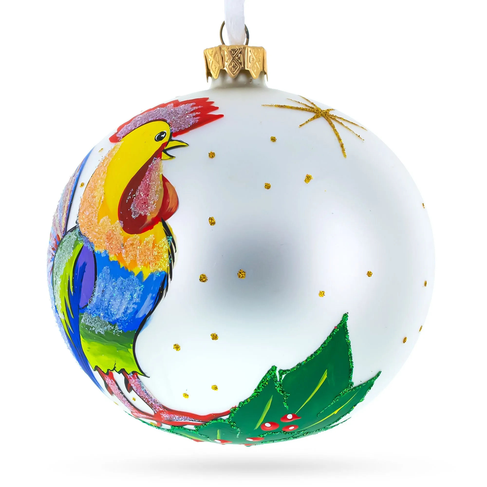 Farmhouse Chic: Vivid Rooster Blown Glass Ball Christmas Ornament 3.25 Inches