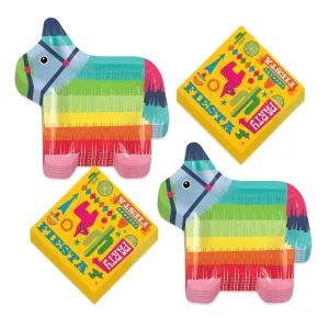 Fiesta Party Donkey Pinata Fringe Paper Plates and Beverage Napkins (Serves 16)