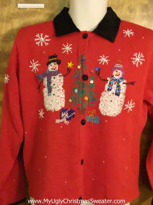 Funny Red 80s Christmas Sweater with Collar